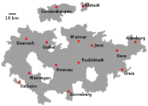 Hartă de poziționare pentru Landul Turingia