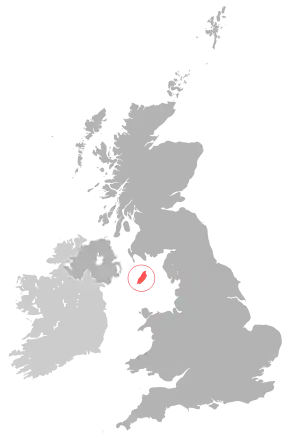 Amplasarea Insulei Man (roșu) în Regatul Unit (gri închis)