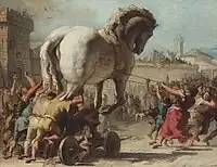Detaliu din pictura "Procesiunea aducerii Calului (Troian) în Troia" de Giovanni Domenico Tiepolo