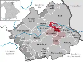 Poziția comunei Thierstein pe harta districtului Wunsiedel im Fichtelgebirge