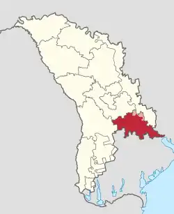 Harta Republicii Moldova, cu județul subliniat.