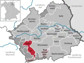 Poziția comunei Tröstau pe harta districtului Wunsiedel im Fichtelgebirge