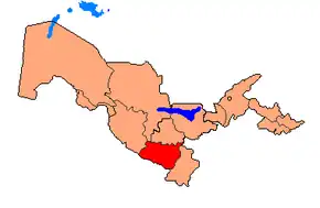 Harta regiunii Kașkadaria  în cadrul Uzbekistanului
