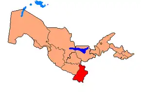 Harta regiunii Surhandaria  în cadrul Uzbekistanului