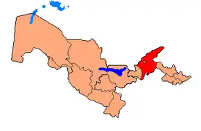 Harta regiunii Tașkent  în cadrul Uzbekistanului