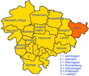 Lage der Gemeinde Uetze in der Region Hannover