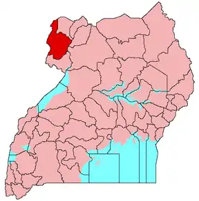Harta districtului Arua în cadrul Ugandei