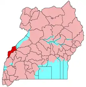 Harta districtului Bundibugyo în cadrul Ugandei