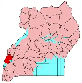 Harta districtului Kasese în cadrul Ugandei