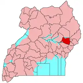 Harta districtului Kumi în cadrul Ugandei