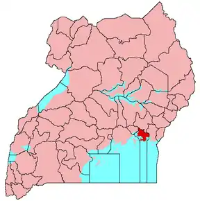 Harta districtului Mayuge în cadrul Ugandei