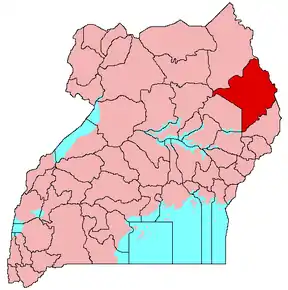 Harta districtului Moroto în cadrul Ugandei
