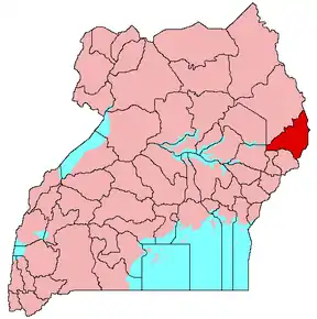 Harta districtului Nakapiripirit în cadrul Ugandei