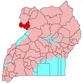 Harta districtului Nebbi în cadrul Ugandei