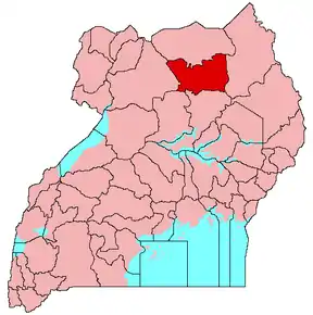 Harta districtului Pader în cadrul Ugandei