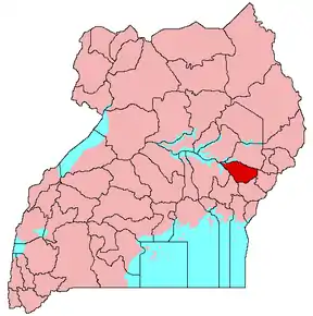 Harta districtului Pallisa în cadrul Ugandei