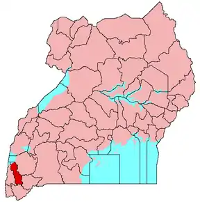 Harta districtului Rukungiri în cadrul Ugandei