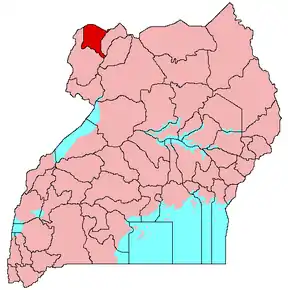 Harta districtului Yumbe în cadrul Ugandei