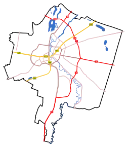 Harta schematică a orașului cu drumurile principale indicate