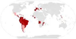 Harta lumii cu statele membre ale Uniunii Latine