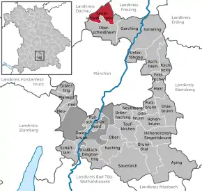 Poziția  Unterschleißheim pe harta districtului München