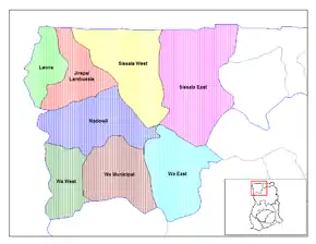 Harta districtelor regiunii Superioară de Vest