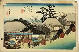 Utagawa Hiroshige (1797-1885), Japonia, Ōtsu. Ceainăria Hashirii Seria: 53 de stații de pe ruta. Tōkaidō. Xilogravură color, hârtie