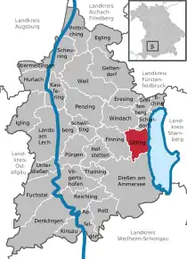 Poziția localității Utting a. Ammersee