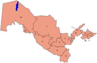 Harta politică a Uzbekistanului