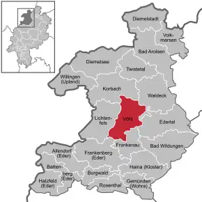 Poziția  Vöhl pe harta districtului Waldeck-Frankenberg