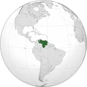 Amplasarea Venezuelei (verde închis) în America (gri)
