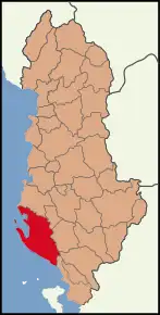 Poziția localității Districtul Vlorë