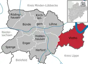 Poziția orașului Vlotho pe harta districtului Herford