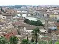 Podurile peste Arno, între care Ponte Vecchio. Vedere din Piazzale Michelangelo