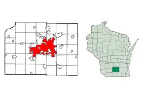 Localizarea orașului Madison în  Comitatul Dane, Wisconsin