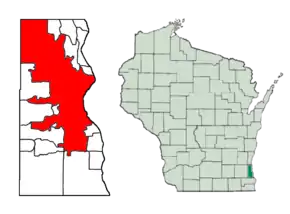 Localizarea orașului Milwaukee în Comitatul Milwaukee, Wisconsin