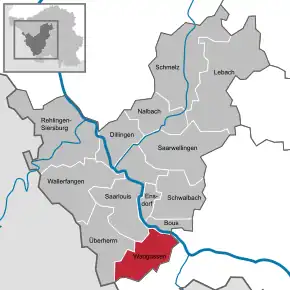 Poziția  Wadgassen pe harta districtului Saarlouis