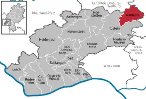 Poziția comunei Waldems pe harta districtului Rheingau-Taunus-Kreis