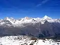 Dent Blanche (4.357 m), Ober Gabelhorn (4.063 m), Zinalrothorn (4.221 m) and Weisshorn (4.505 m)