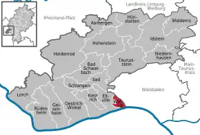 Poziția comunei Walluf pe harta districtului Rheingau-Taunus-Kreis