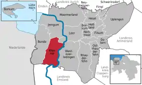 Poziția localității Weener