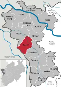 Poziția  Weeze pe harta districtului Kleve