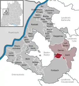 Poziția dorf Weisenbach pe harta districtului Rastatt