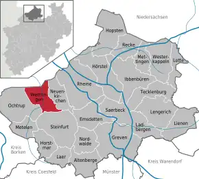 Poziția comunei Wettringen pe harta districtului Steinfurt