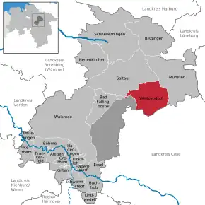 Poziția comunei Wietzendorf pe harta districtului Heidekreis