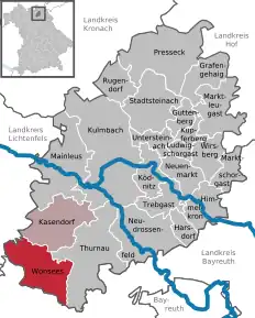 Poziția comunei Wonsees pe harta districtului Kulmbach