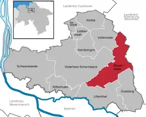 Poziția comunei Worpswede pe harta districtului Osterholz