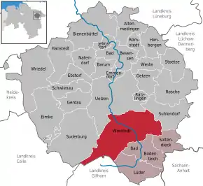 Poziția  Wrestedt pe harta districtului Uelzen