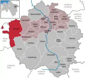 Poziția localității Wriedel