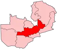 Harta provinciei Centrale în cadrul Zambiei
